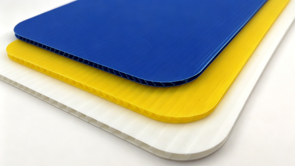 Blue yellow white PP corrugated hollow sheets, raw material for outdoor yard signs